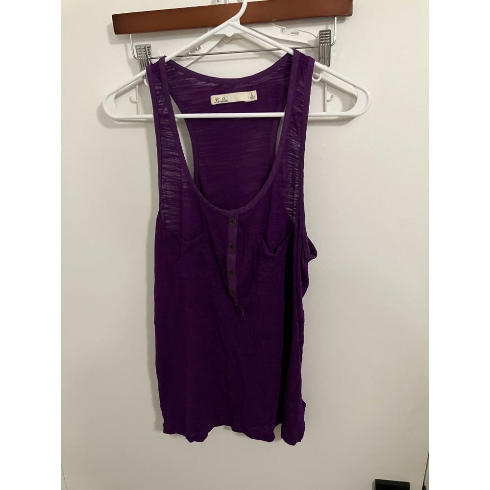 Hi-Line Women's Racerback Half Button Tank Top, Purple, Large
